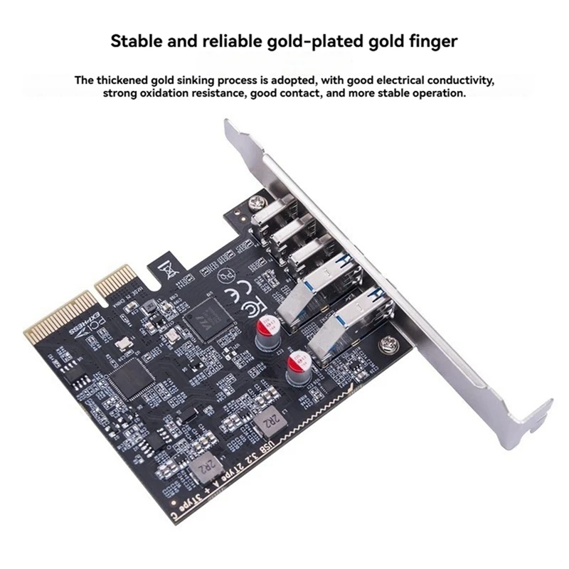 USB PCIE Card 2Port USB3.2 GEN2 USB-A + 3Port Type C 10Gbps Expansion Card PCI-E X4 USB HUB Adapter For Desktop