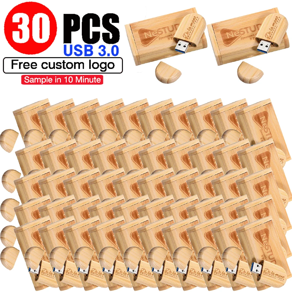 

JASTER 30 PCS LOT Free Custom Logo USB 3.0 Flash Drive 128GB Colorful Wooden Box Memory Stick 64GB Creative Gift Pen Drive 32GB