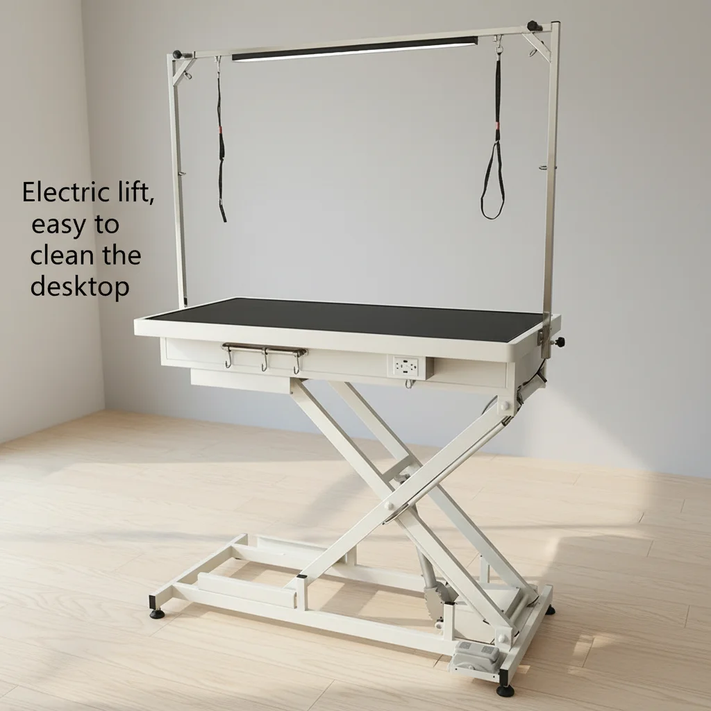EUR VET Electric Pet Grooming Table With LED Drawer Stainless Steel Dual Hand Foot Pedal Control Adjustable Height For Dog