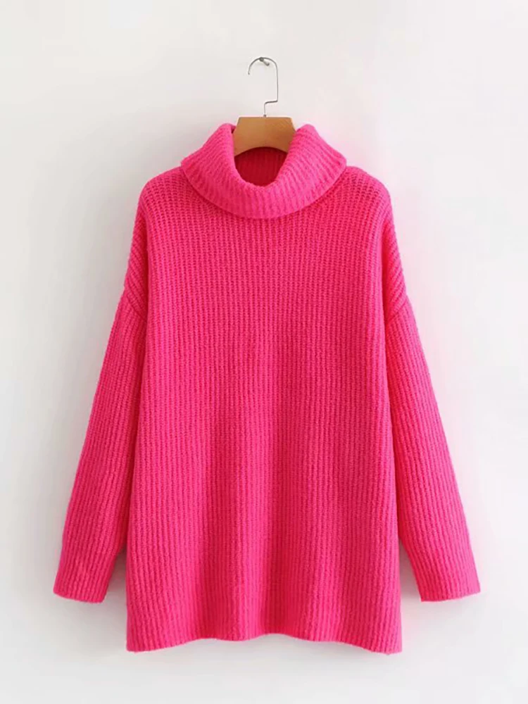 Wixra Women Turtleneck Sweater Female Solid Loose Pullovers Soft Warm Jumper Candy Color Oversized Tops Autumn Winter