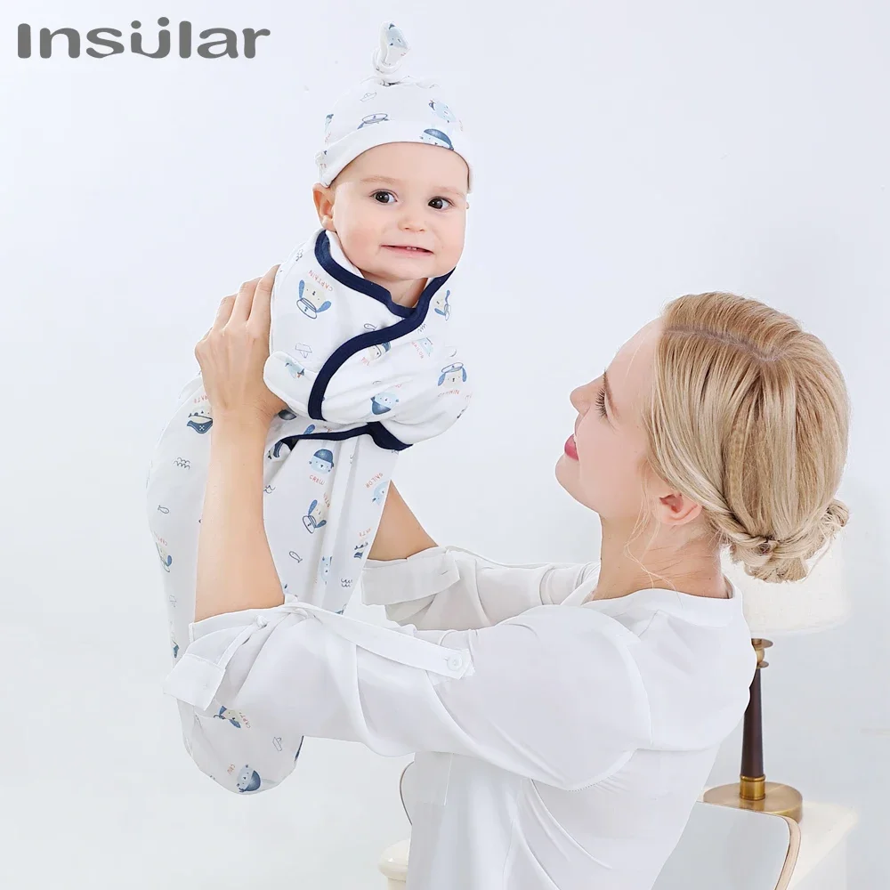 INSULAR Baby Cotton Sleeping Bags With Caps Envelope Type Newborn Cartoon Sleep Sack Anti-Startle Adjustable Bedding Item