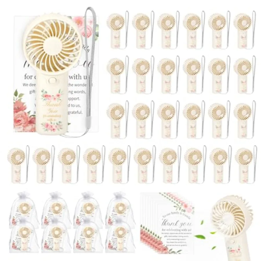 

36Pcs Mini Handheld Fans for Wedding bridal Baby Shower Guests, Battery Powered Portable Fans with Thank You Tags and Gift Bag