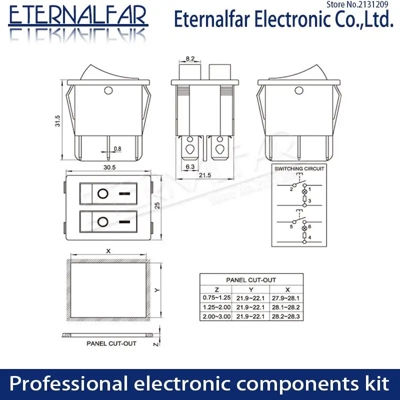 Interruptor basculante KCD6 de 16A y 250V de CA, interruptor de barco de 6 pines con lámpara de encendido y apagado, calentador eléctrico verde de