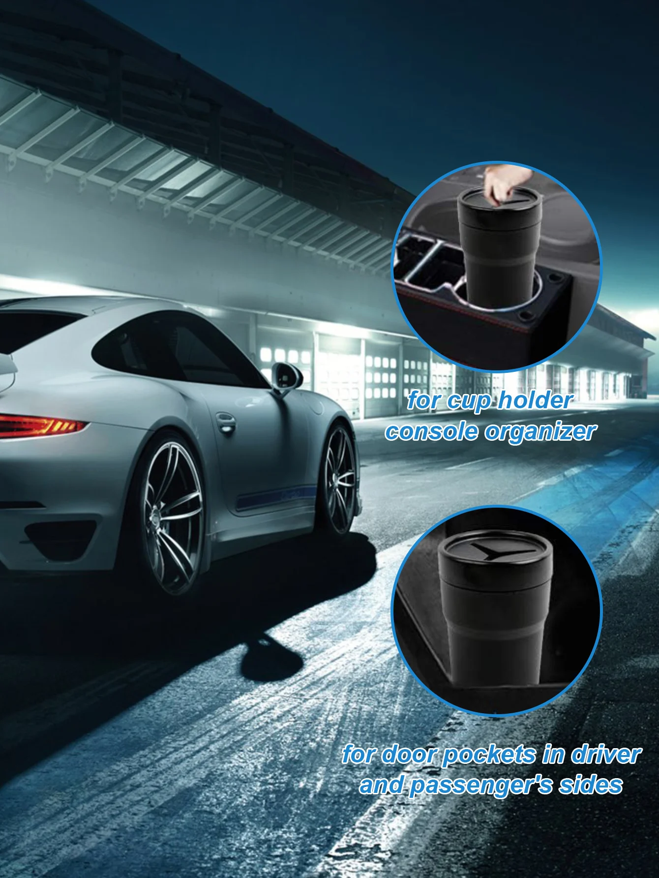 Mini lata de lixo para carro com tampa – suporte de copo compacto para carros, tampa macia aberta, design fácil de limpar com I removível