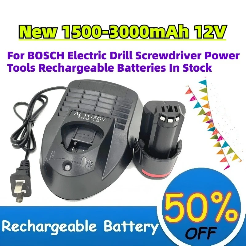 

For BOSCH Electric Drill Screwdriver Power Tools Rechargeable Batteries In Stock New 1500-3000mAh 12V Li-Ion Battery + Charger