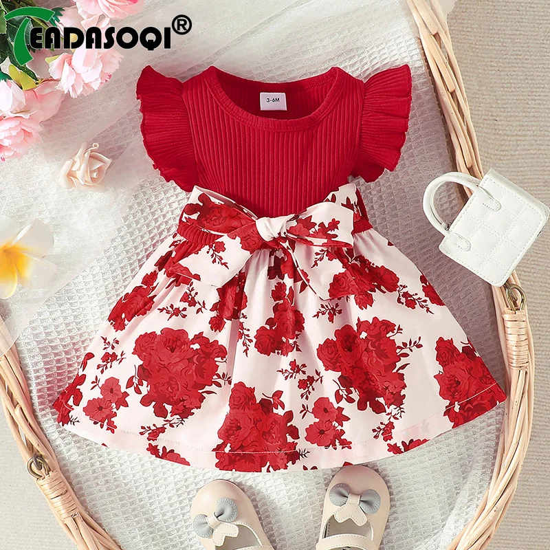 Summer Newborn Baby Dress For Girls Kids 3M-3Y Cute Floral Butterfly Sleeve Prints Princess Dresses Formal Occasion Clothing