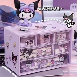 Sanurgente-Boîte de rangement transparente de type MEL-Type, porte-stylo de bureau, envoyer des autocollants Kuromi Melody Cinnamoroll, 6 grilles