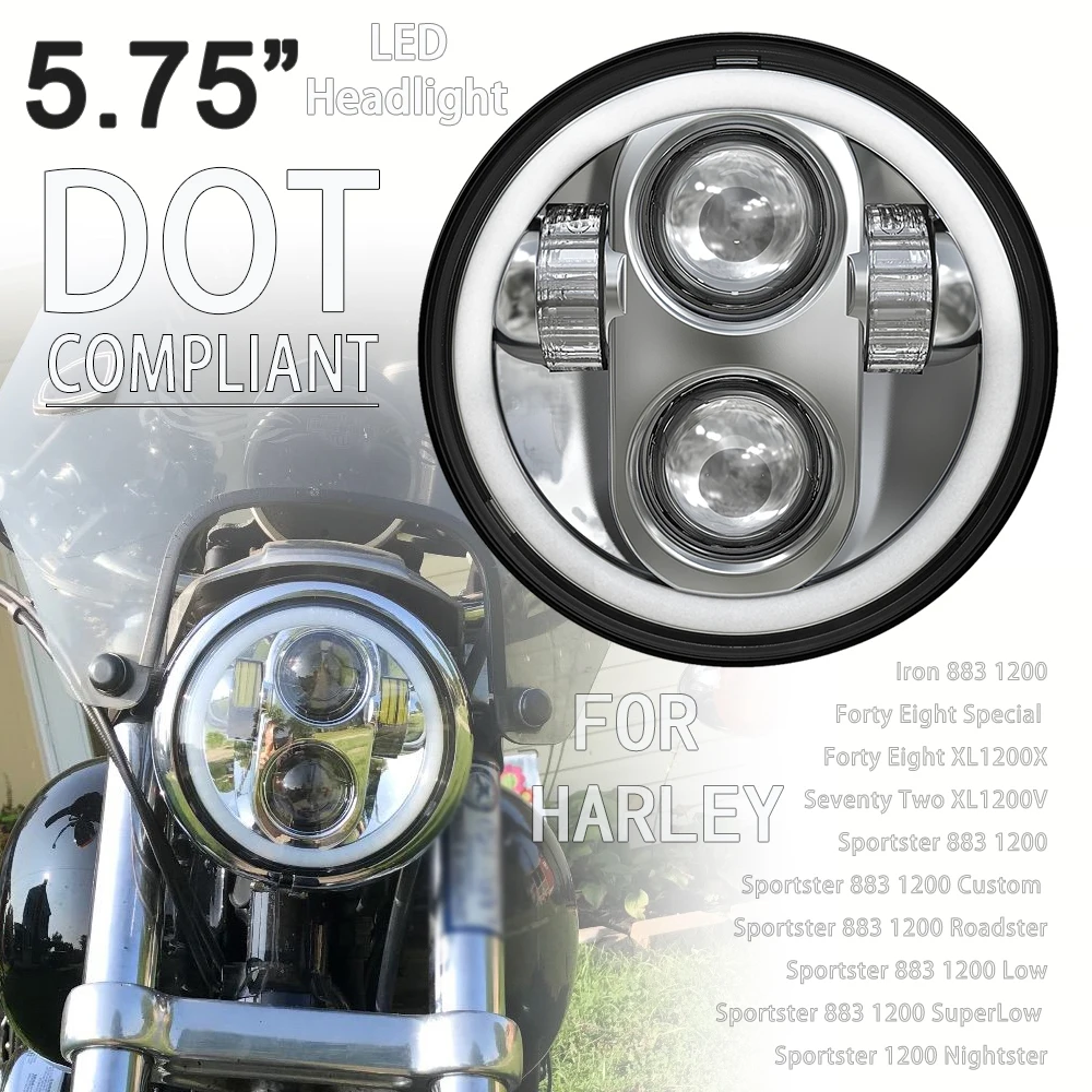

5.75" E24 DOT LED Headlight Headlamp For Harley Sportster XL 883 1200 XL883 XL1200 Iron Super Low Custom Forty Eight Motorcycle