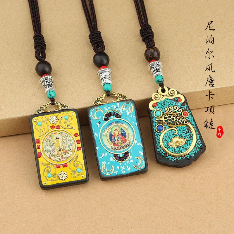 DIY accessories Handmade ethnic style thangka pendant necklace, ebony Buddha brand sweater chain, long simple and versatile Budd