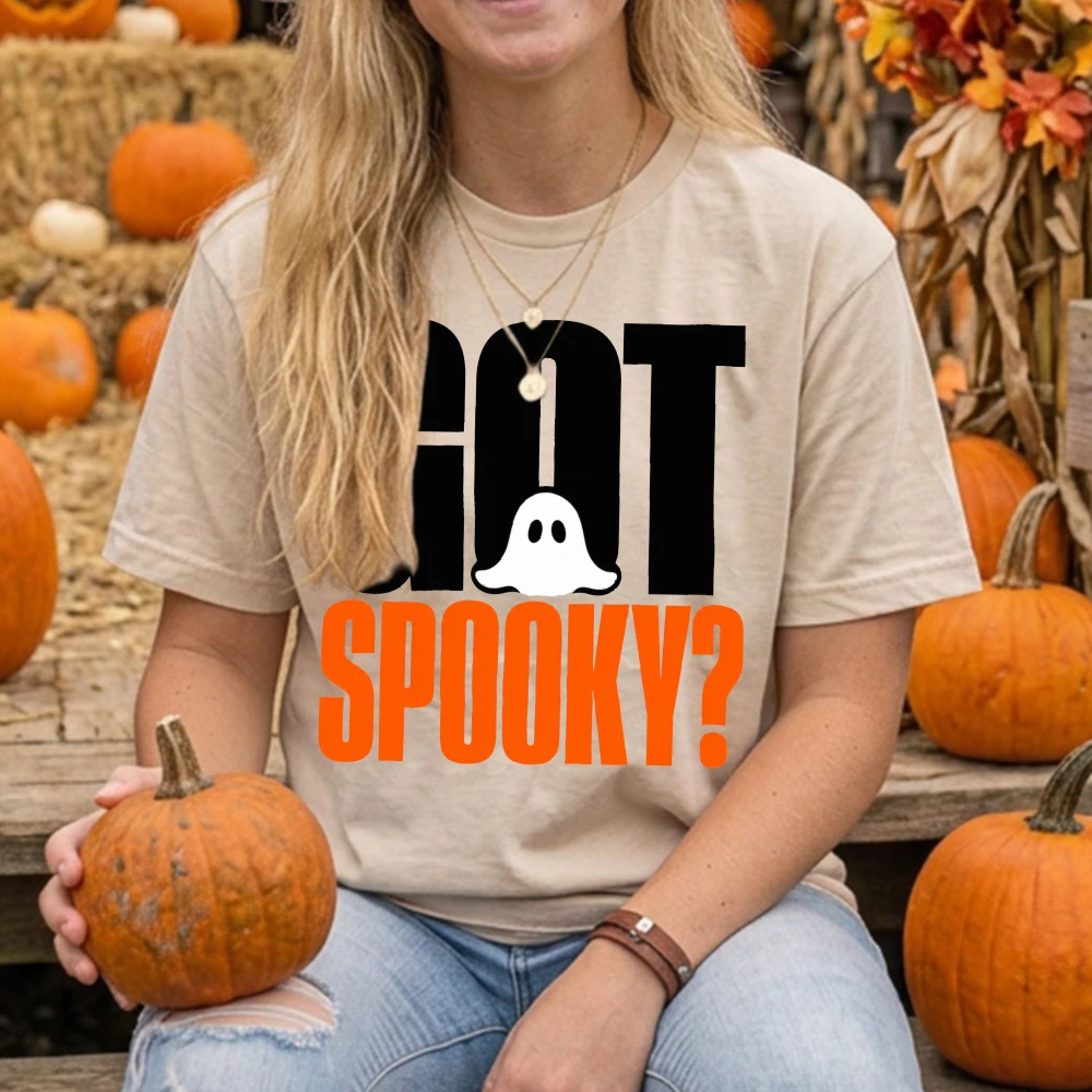 Got Spooky Halloween Men Women Cotton Short Sleeve T-Shirt Cute Ghost Funny Spooky Fall Bold Retro Graphic Tops Cozy Essential