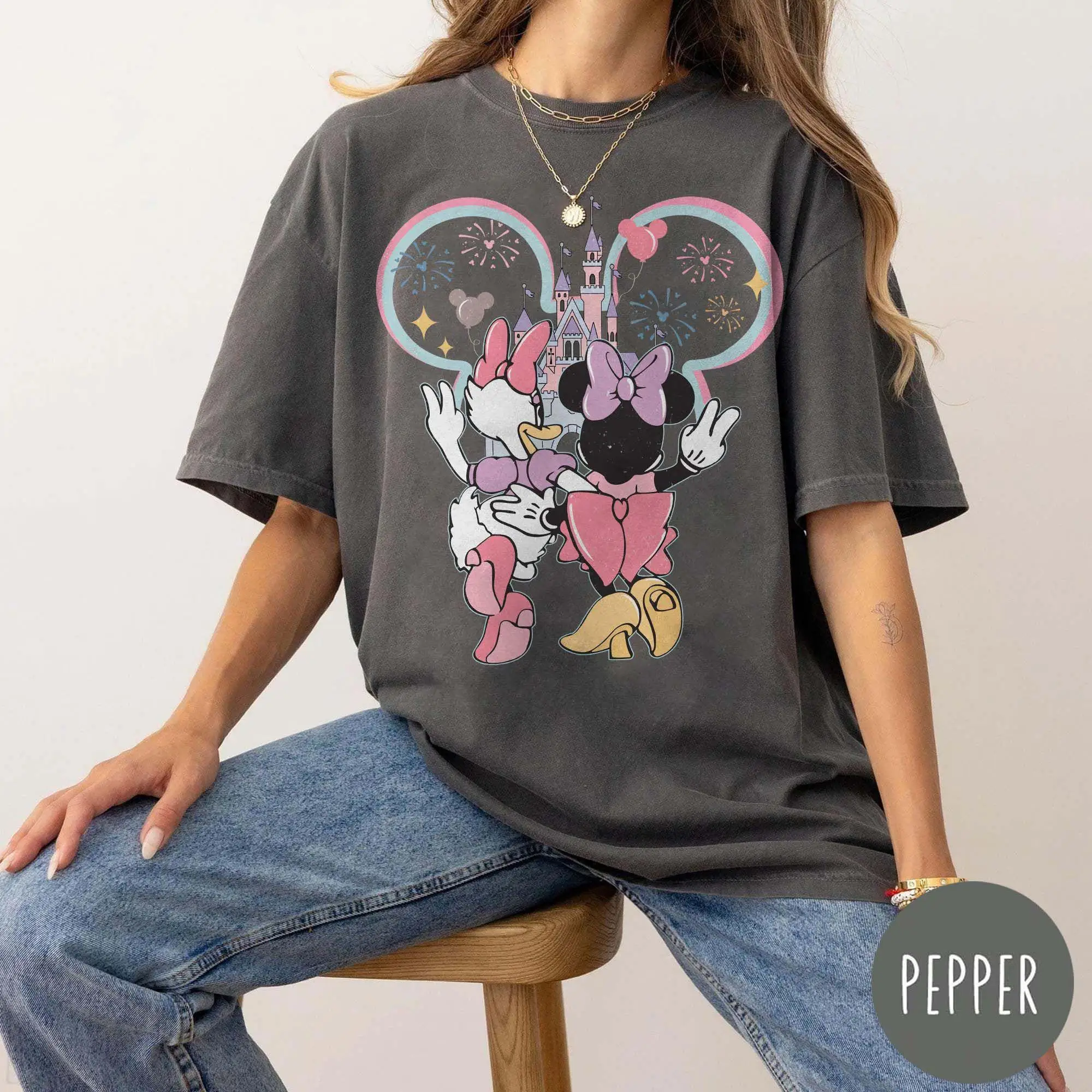 

Women‘s Disney Vintage Minnie Mouse and Daisy Duck T-Shirt Cotton Short Sleeve Unisex Streetwear Oversized Loose Casual Stylish