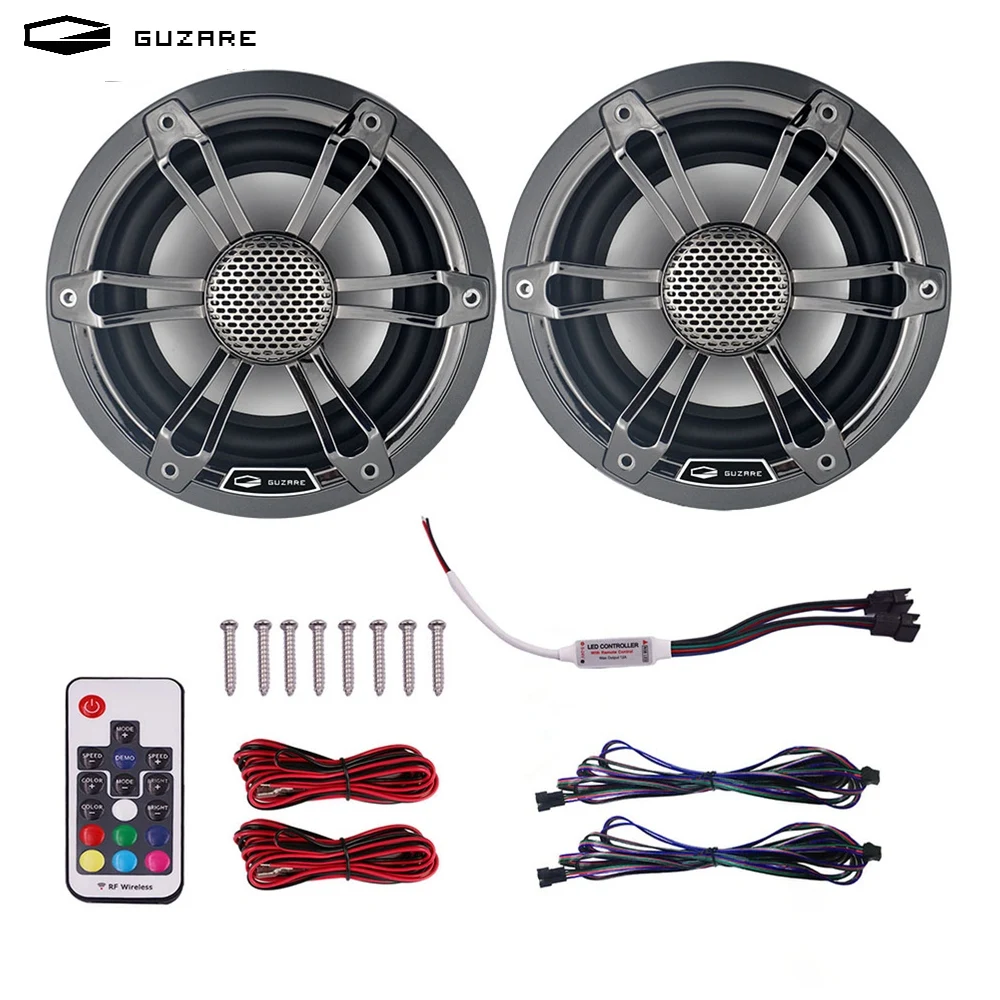 GUZARE Marine RGB Speakers,150Watts*2way,Powerful Sound,IP66 Waterproof,Black/2Pcs,for Boat / Home Music Party