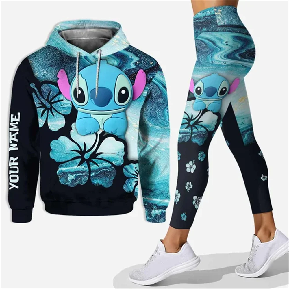 2024 Disney Stitch 3D Hoodies Women Hoodies Leggings Set Stitch Yoga Pants Sweatpants Fashion Sports Set Disney Fashion Yoga Set