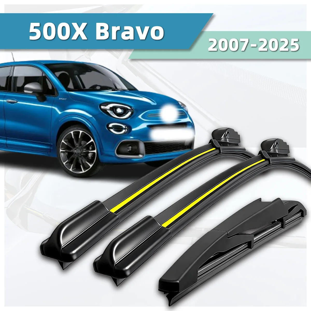 Geeignet für Fiat 500X / Bravo (2007-2025) Auto-Scheibenwischer aus Naturkautschuk, hochauflösend, langlebig, Frontscheiben-Zweiwegwischer