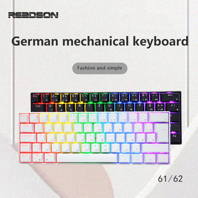 Mechanical Keyboard Wired German Language 61 62 Keys Black White Color Backlight Through Keycaps Mini Desktop Laptop Game PC