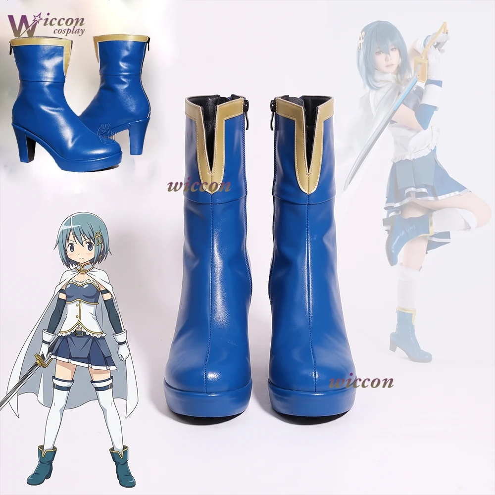 Puella Magi Madoka Magica Sayaka Miki Cosplay Boots Blue Ankle Boots for Women Halloween Comic Con Carnival Theme Party Shoes