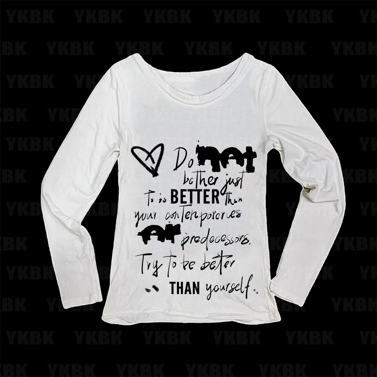Women Off Shoulder Long Sleeve T-Shirt Inspirational Quote Letter Print Tee Try To Be Better Than Yourself Slogan Slim Casual To