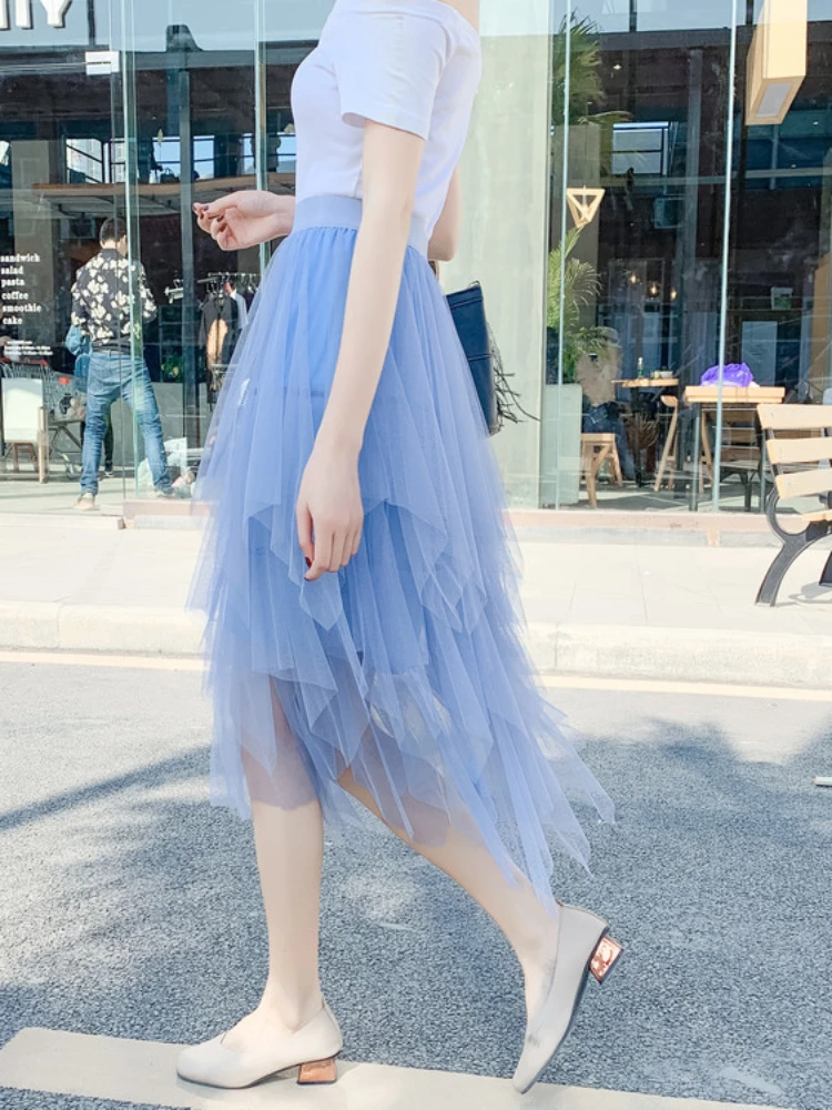 

Spring Summer Casual Irregular Mesh Skirt Women Mid Length 2024 New Fashion Product Mesh Skirt High Waist Versatile Slim Skirts