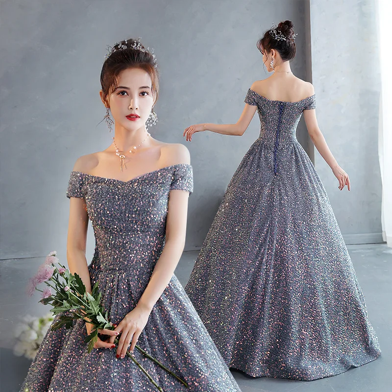 Vestido de noite elegante 2025new anfitrião banquete reunião anual caminhada mostrar exame de arte vocal vestido palco solo desempenho vestido pong saia