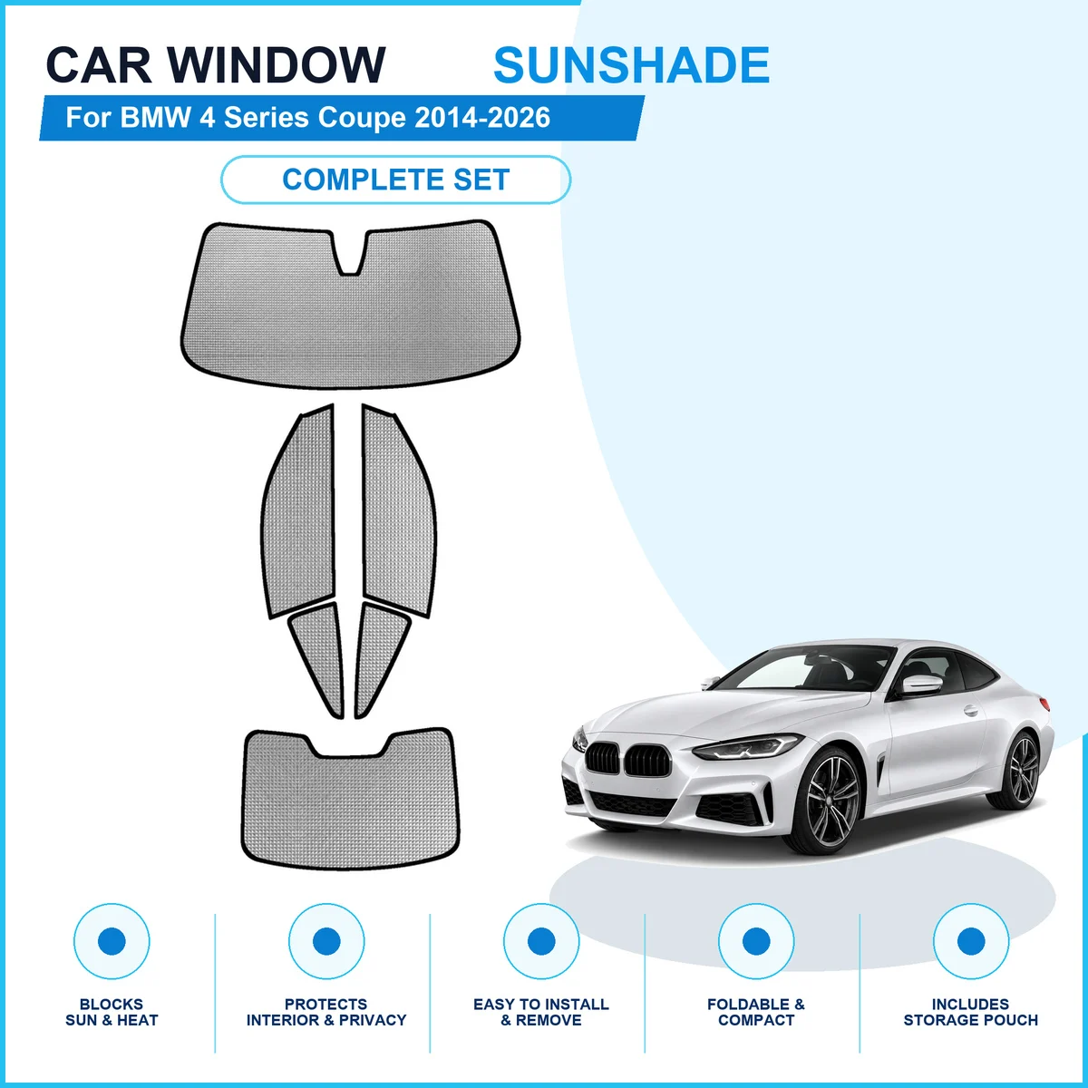 For BMW 4 Series Coupe 2014-2026 Custom Full Set Window Sunshades Aluminum Foil Suction Cup Anti UV Privacy