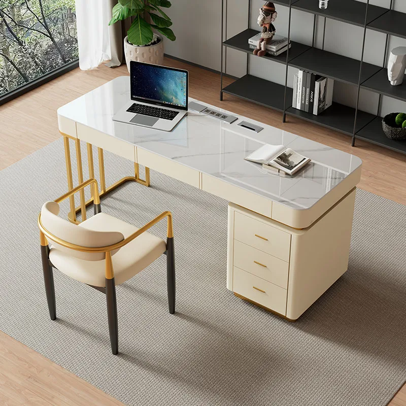 

Pet desk light luxury modern minimalist style high-end rock slab office and chair computer desk designer study
