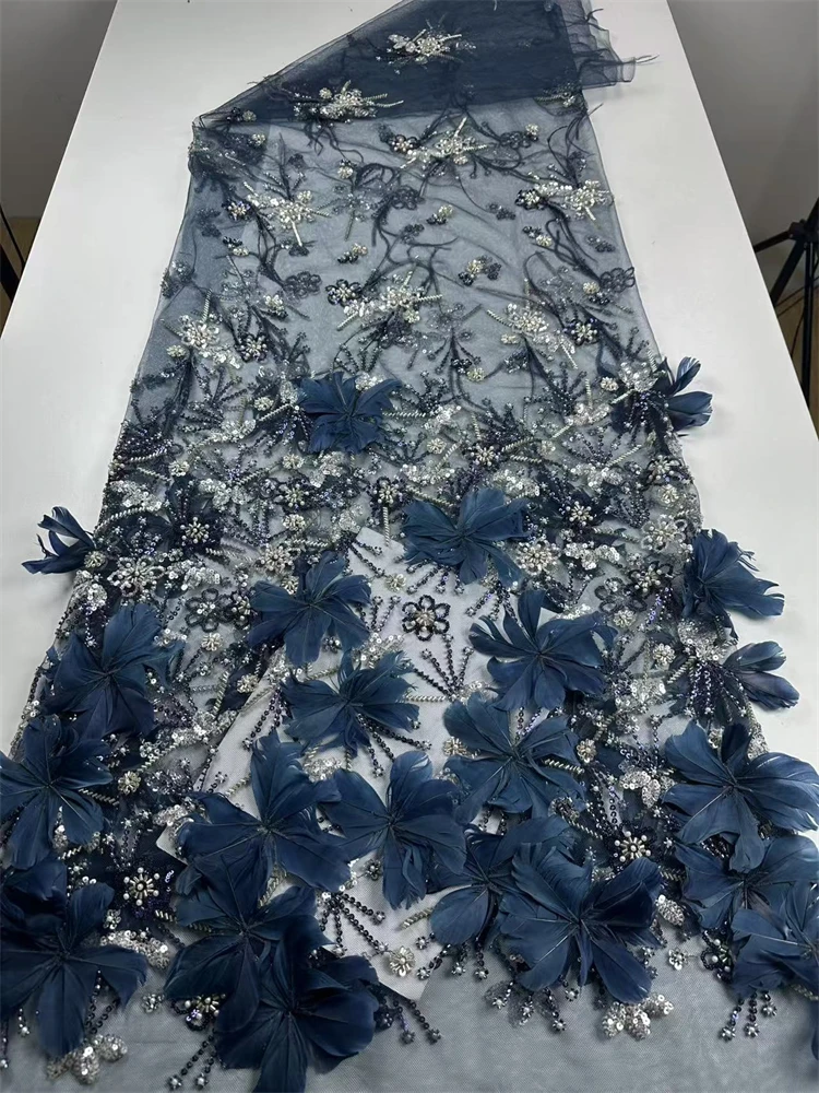 

Hot Sale Fashion Top Quality Luxury Design Fabric Handmade 3D Applique Net Lace Beads Sequins For Making Women Wedding Dress