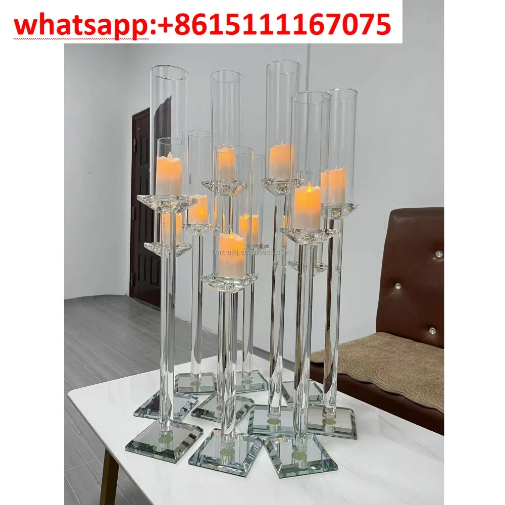 Wedding Table Decor Crystal Hurricane Candlestick, Single Head Transparent Crystal Candle Holder For Hotel Home Use