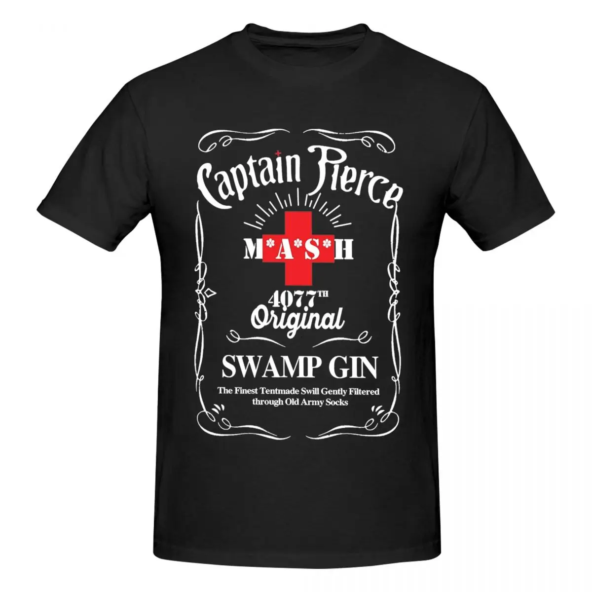 Captain Pierce Mash 4077 Original Swamp Gin T Shirts Men's Cotton Humor T-Shirt Crewneck TV Show Tees Short Sleeve Tops Adult