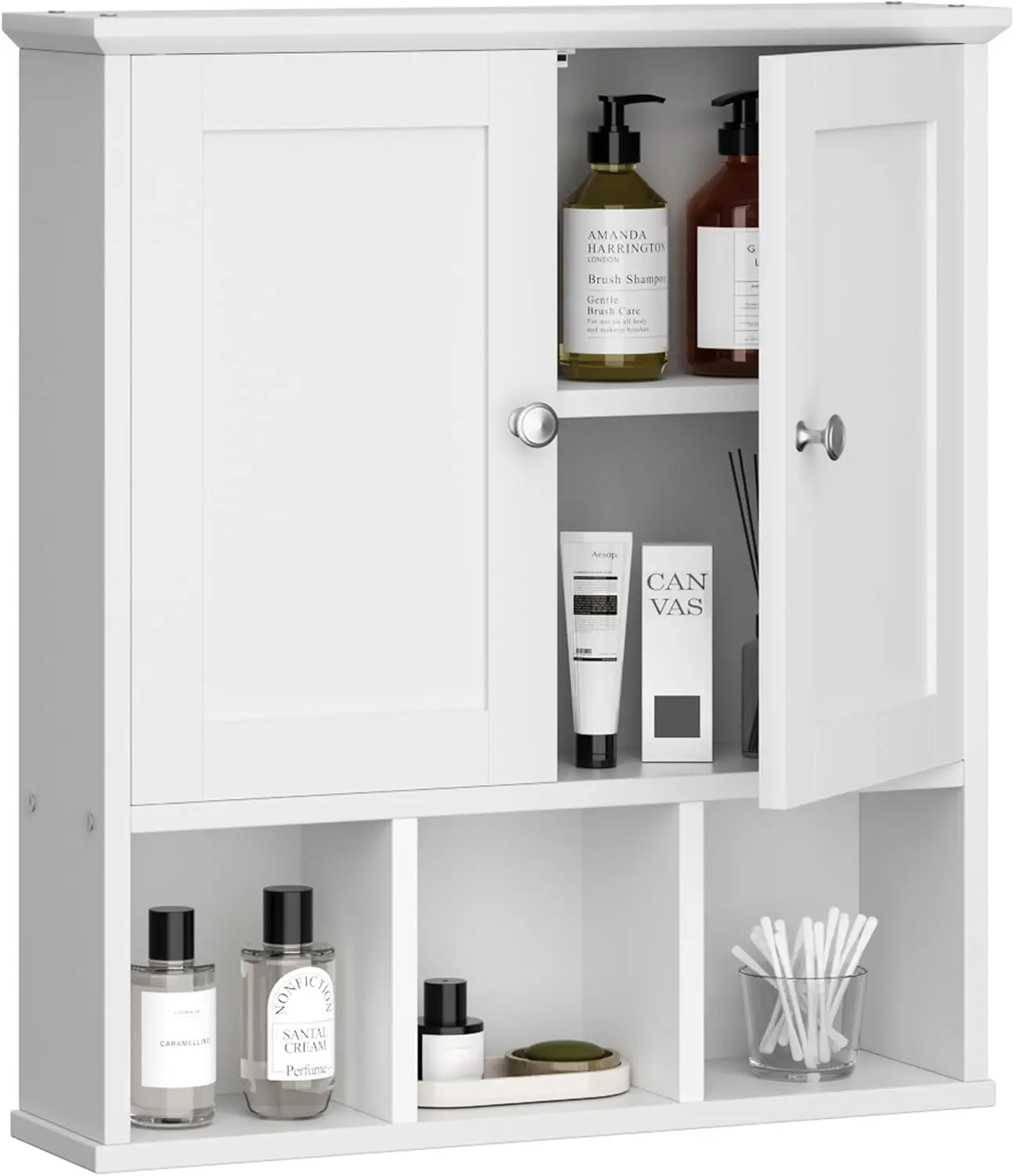 

White Bathroom Wall Cabinet with Door, Over Toilet Storage Organizer, Adjustable Shelves for Space Saving