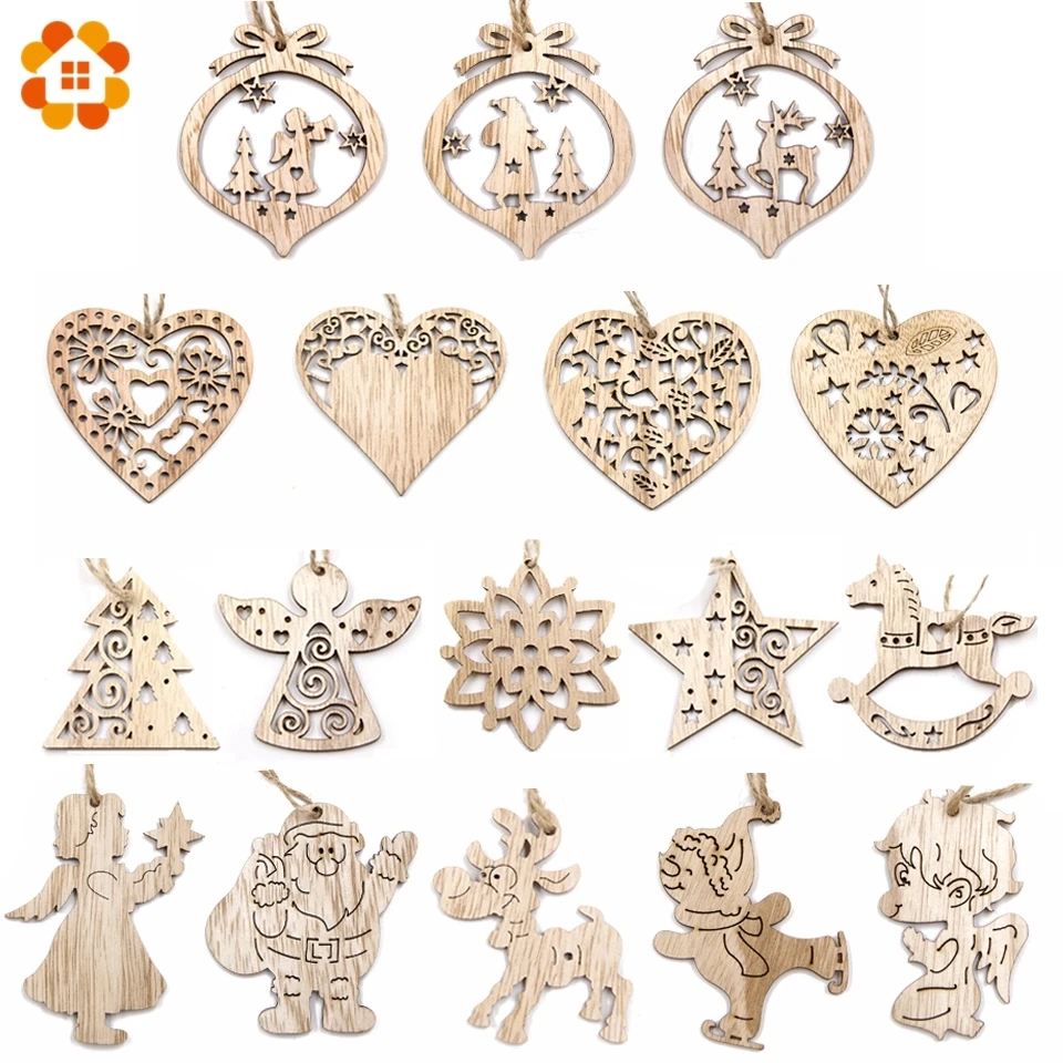 

6PCS European Vintage Christmas Wooden Pendant Ornaments Christmas Tree Hanging Ornaments DIY Wood Crafts Christmas Decorations