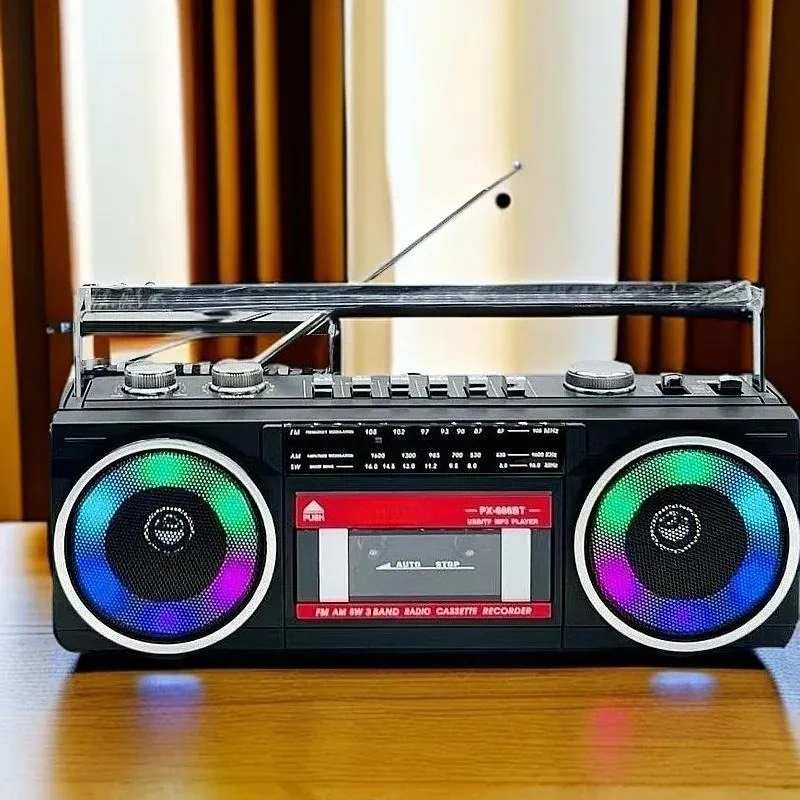 Retro Cassette Tape Recorder Bluetooth Speaker with LED Light USB Rechargeable Portable Radio Player for Home Decor Gift