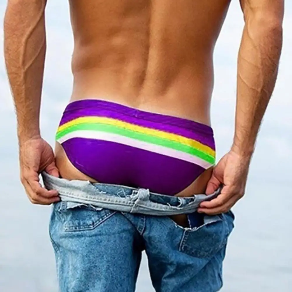 Trendy Swimming Briefs  Slim Fit Wear-resistant Swimming Trunks  Men Low Waist Triangular Swimwear