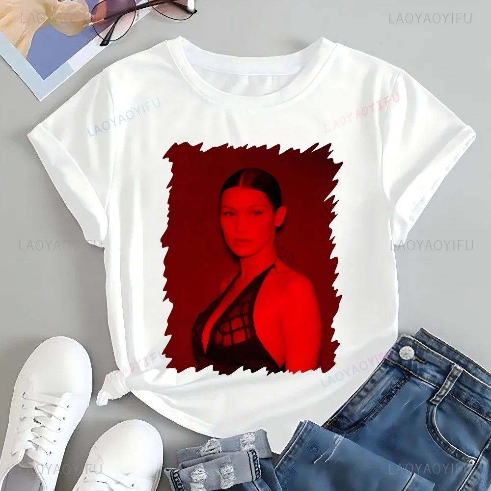 Vintage and Sexy Beauty Bella Hadid Printed T-shirt, Trendy and Fashionable Short-sleeved Casual Cotton T-shirt