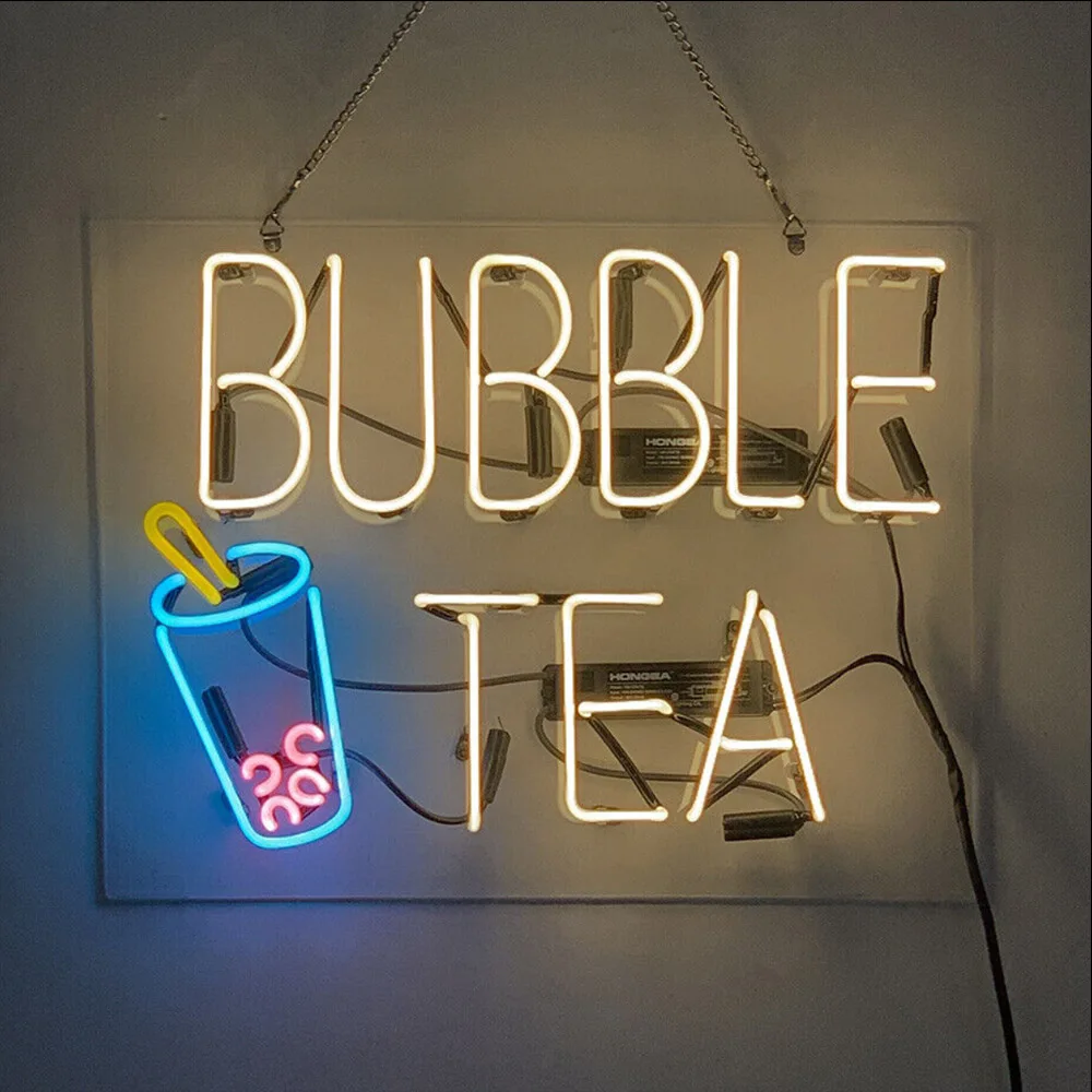 Bubble Tea Cup Neon Light Sign Custom Handmade Real Glass Tube Drink Bar Store Advertise Party Room Decor Display Lamp 19