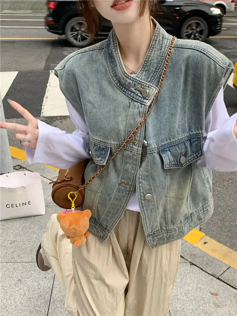 

Vests Waistcoats Thin Womens Vest Zip Up Y2K Fall Woolen Layered Patchwork Folk Artistic National Ethnic Detail Unique Cleanfit