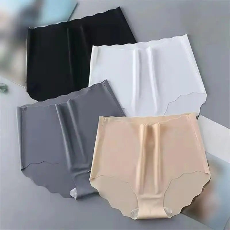 

No-feel Wavy Edge One-piece High Waist Solid Color Underwear Comfortable Breathable Ice Silk Girl Moisture-absorbing Underwear