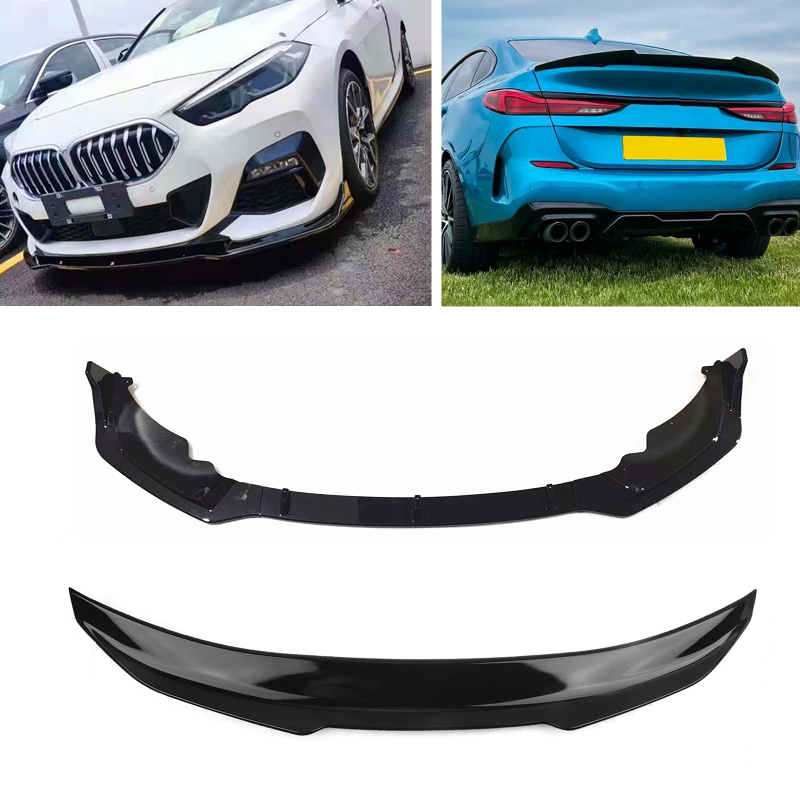 

Front Bumper Lower Spoiler Splitter Lip Blade & Rear Trunk Lid Wing Flap For BMW 2 Series F44 228i M235i 2020 2021 2022 2023