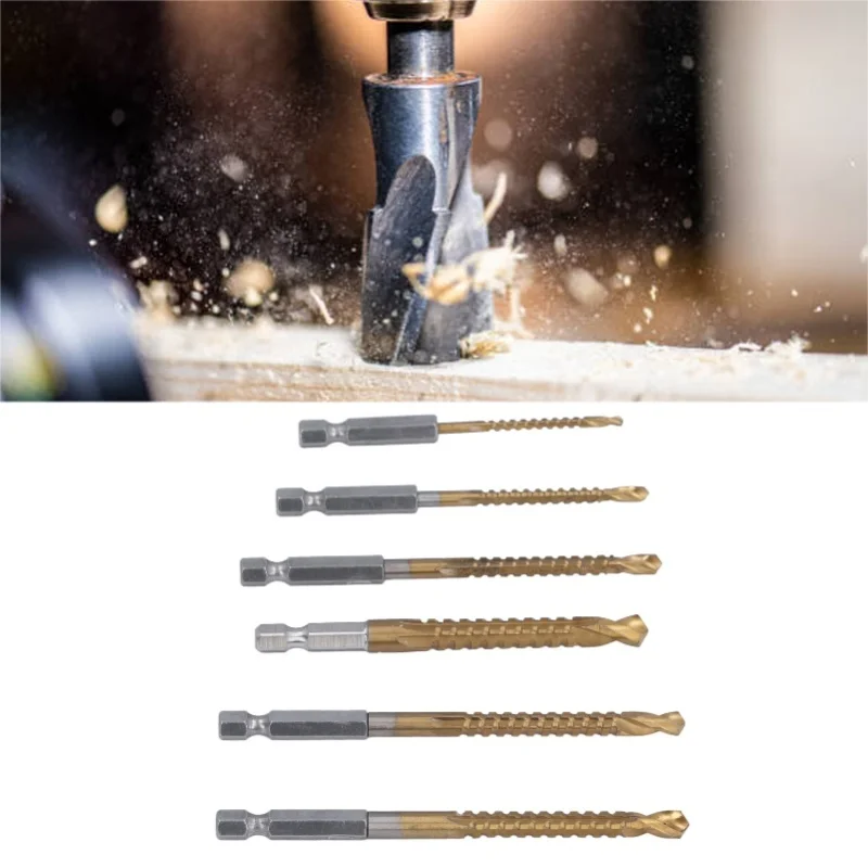 6 Pcs Set Twist Drill Bit 3mm 4mm 5mm 6mm 6.5mm 8mm Ti Coated HSS Twist Serrated Drill Bit With 1/4in Hex Shank