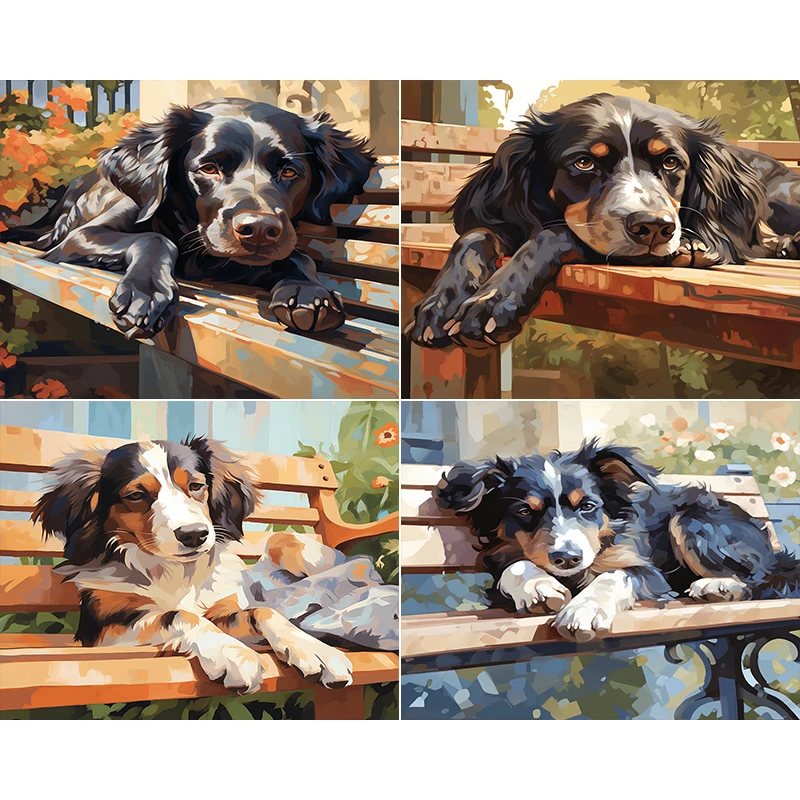 

RUOPOTY Painting By Acrylic Number Coloring For Adults Animal Dog Handpainted Oil Painting On Canvas Watercolor Home Decor