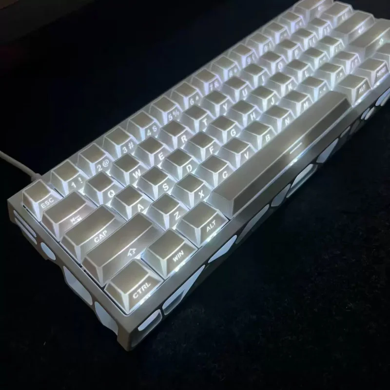 Black White Shine Through Keycaps,134 Keys Cherry Profile Side Printed PC+PBT Custom Keyboard Keycaps For Mechanical Keyboard