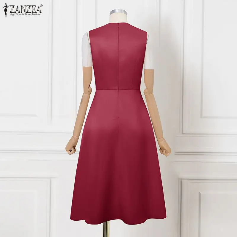 ZANZEA robes de soirée élégantes femmes mode Satin soie longue Robe d'été 2026 été sans manches Sexy solide soirée Midi robes Robe