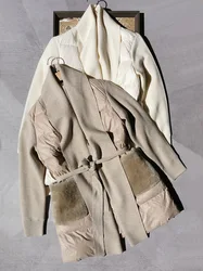 Manteau tricoté en duvet d'oie, manches longues, manteau enveloppant