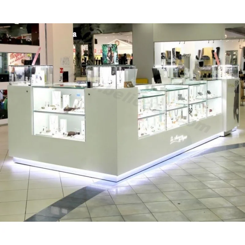 

Custom. high quality white jewelry kiosk retail mall kiosk design modern jewelry display showcase boutique jewellery kiosk