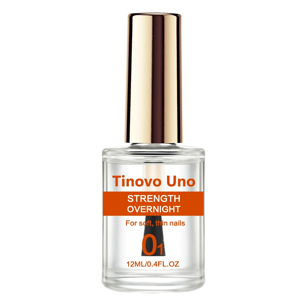 Tinovo Uno Strength Overnight Clear Nail Strengthener Hardener Fast Dry High Shine Finish สําหรับเล็บบางนุ่ม Growth Bright Oil