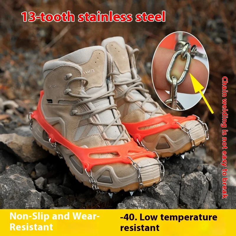 

Heavy Duty Ice Cleats - 13 Steel Spikes Non-Slip Snow Traction for Boots, Anti-Slip Grips for Winter Hiking, Running