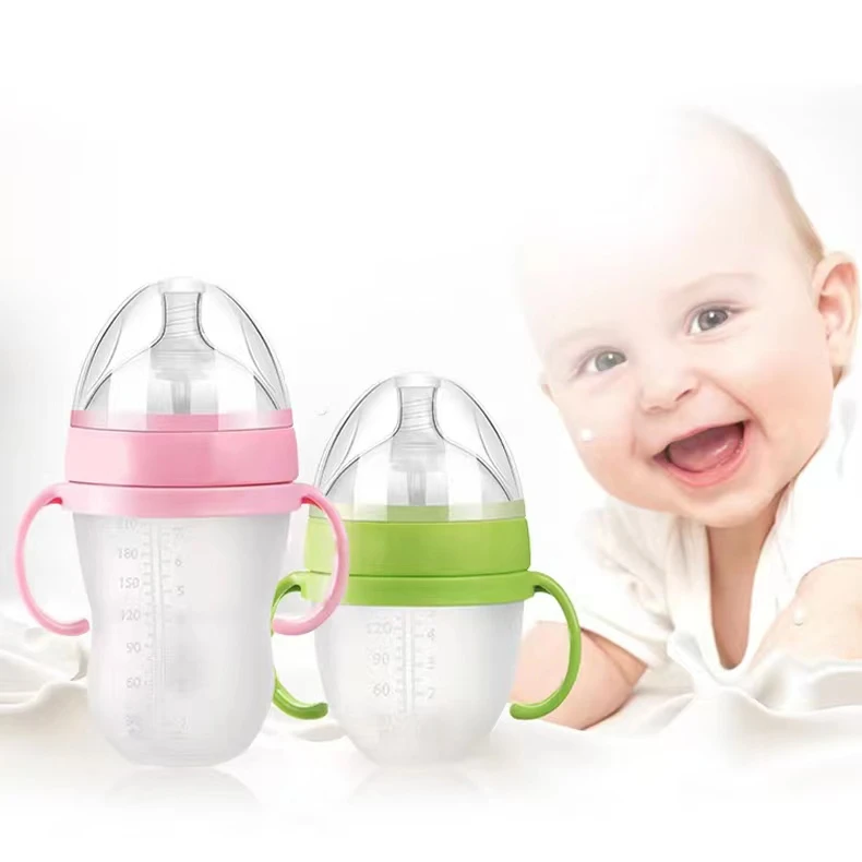 Breastmilk-like Anti-flatulence Silicone Baby Bottle with Handle 150ml/240ml