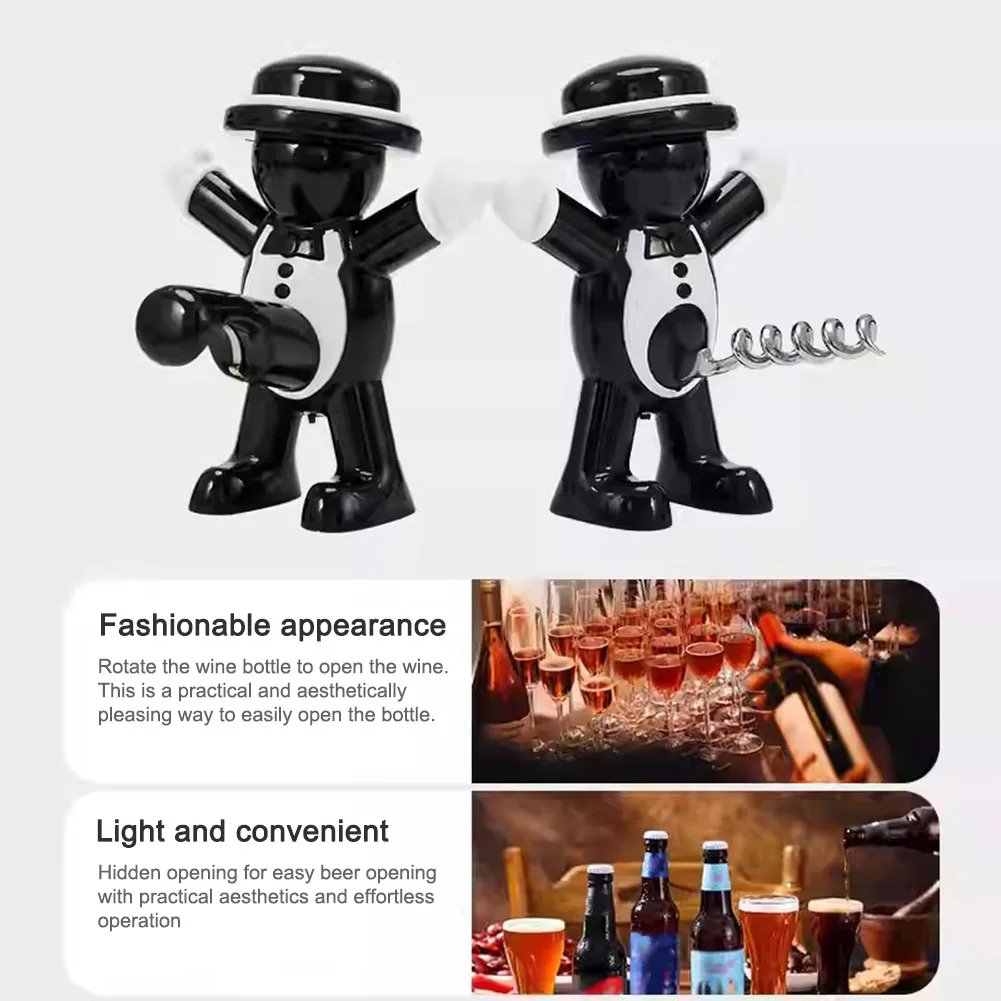 Black Cool Man Bottle Opener Effortless Wine Screw Remover Red Wine Stopper Beer Bottle Open Tool view 5