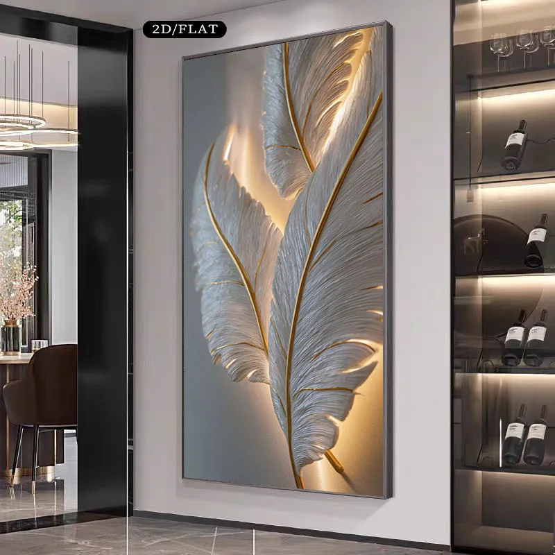 1pc frameless Canvas Painting 2D Flat 1pc Large Modern Golden Feathers Canvas Wall Art - Frameless Large Golden Mural Suitable f
