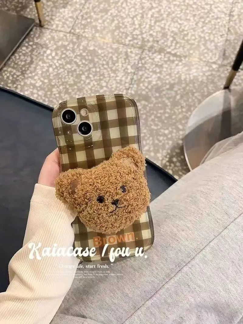 

Держатель для телефона с плюшевым медведем, забавный милый складной держатель для мобильного телефона, карман с розеткой, поддержка IPhone, Samsung, опорный кронштейн