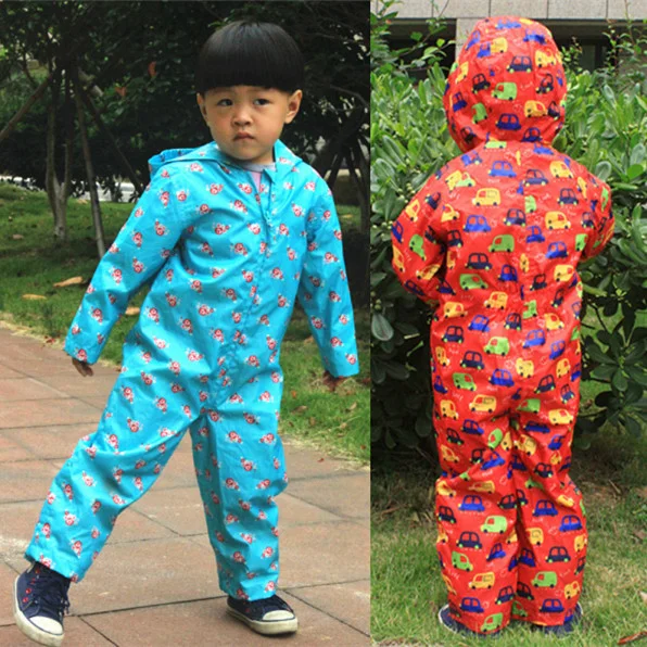 kids raincoat students hooded jumpsuit outwear girls boys rainsuit cartoon rainwear waterproof outdoor